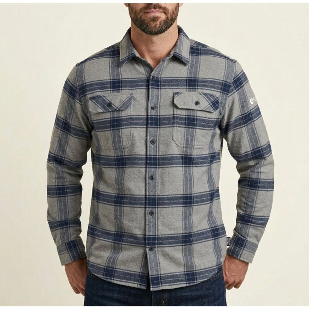 Patagonia Men's Flannel Shirt WITH LOGO Fjord Button Front Long Sleeve NEW Gray